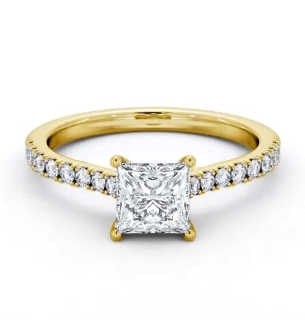 Princess Diamond Trellis Design Ring 18K Yellow Gold Solitaire ENPR70S_YG_THUMB1