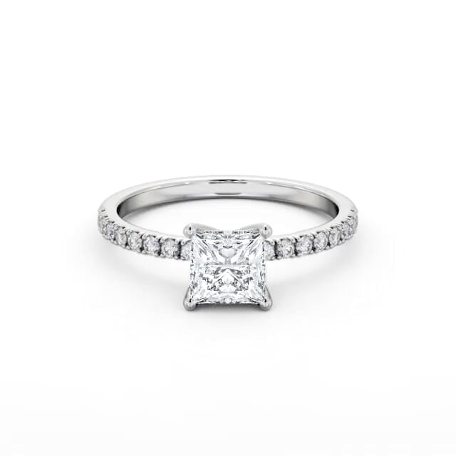 Princess Diamond Engagement Ring 18K White Gold Solitaire With Side Stones - Adali ENPR72S_WG_HAND