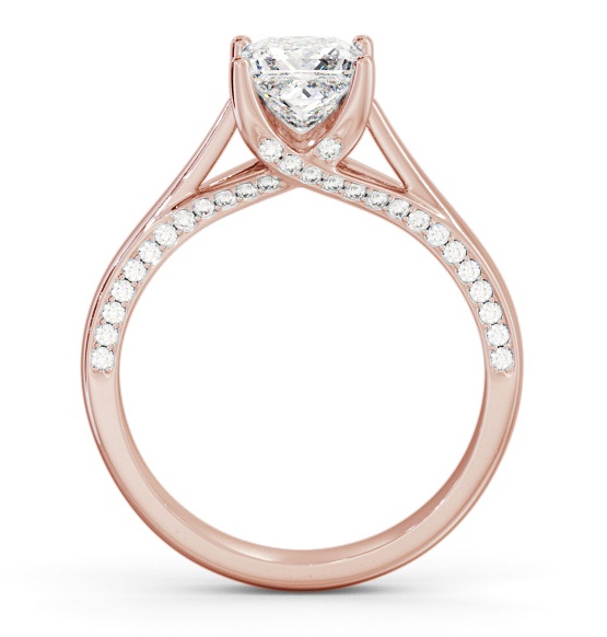 Princess Diamond Vintage Style Engagement Ring 9K Rose Gold Solitaire with Channel Set Side Stones ENPR73_RG_THUMB1