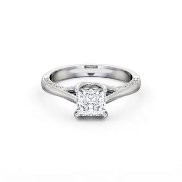 Princess Diamond Engagement Ring Palladium Solitaire With Side Stones - Novalie ENPR73_WG_HAND