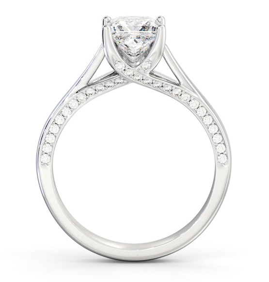 Princess Diamond Vintage Style Engagement Ring 9K White Gold Solitaire with Channel Set Side Stones ENPR73_WG_THUMB1