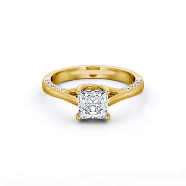 Princess Diamond Engagement Ring 18K Yellow Gold Solitaire With Side Stones - Novalie ENPR73_YG_HAND