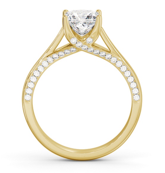 Princess Diamond Vintage Style Engagement Ring 18K Yellow Gold Solitaire with Channel Set Side Stones ENPR73_YG_THUMB1