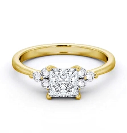 Princess Ring 18K Yellow Gold Solitaire with Three Round Diamonds ENPR73S_YG_THUMB1