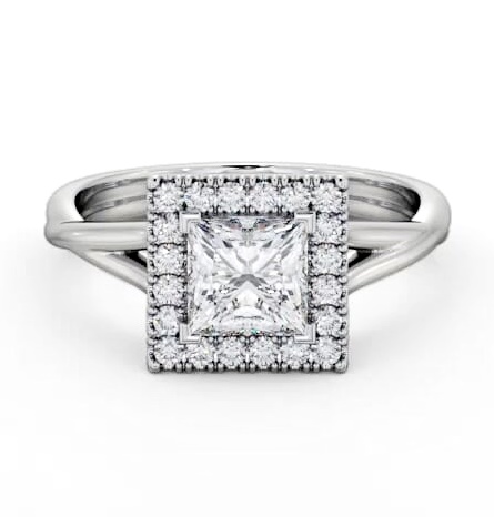 Halo Princess Diamond Crossover Band Engagement Ring 18K White Gold ENPR75_WG_THUMB2 