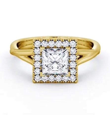 Halo Princess Diamond Crossover Band Engagement Ring 18K Yellow Gold ENPR75_YG_THUMB1