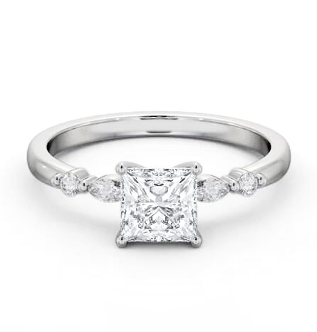 Princess Ring 18K White Gold Solitaire with Marquise and Round Diamond ENPR75S_WG_THUMB1