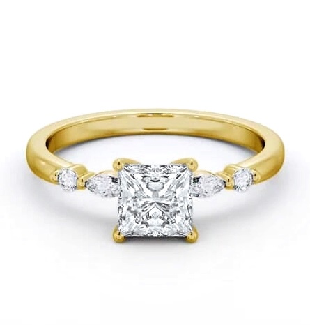 Princess Ring 18K Yellow Gold Solitaire with Marquise Round Diamonds ENPR75S_YG_THUMB1