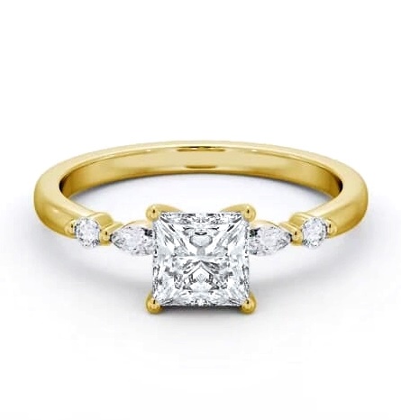 Princess Ring 18K Yellow Gold Solitaire with Marquise Round Diamonds ENPR75S_YG_THUMB2 