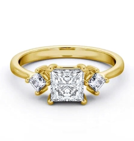 Princess Ring 18K Yellow Gold Solitaire with A Smaller Diamond ENPR76S_YG_THUMB1