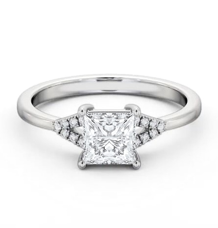Princess Ring 18K White Gold Solitaire with a V Pattern Of Side Stones ENPR77S_WG_THUMB1