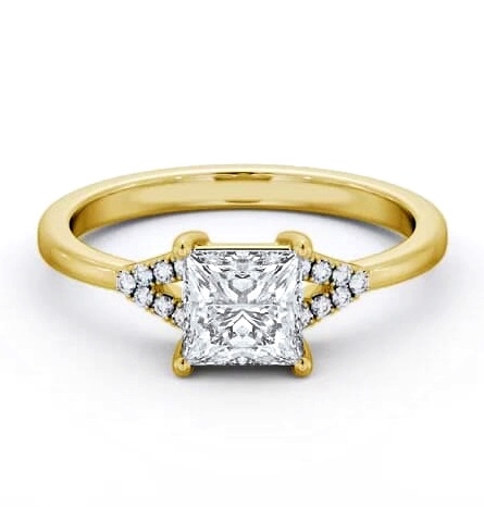 Princess Ring 18K Yellow Gold Solitaire with V Pattern Of Side Stones ENPR77S_YG_THUMB1
