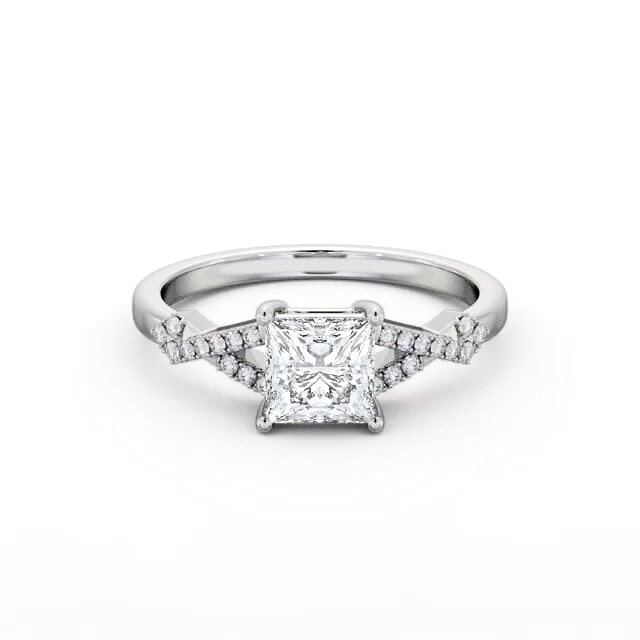 Princess Diamond Engagement Ring 18K White Gold Solitaire With Side Stones - Raylen ENPR78S_WG_HAND