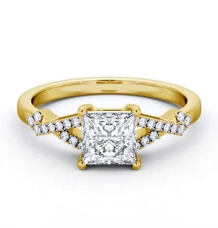 Princess Diamond Contemporary Style Ring 18K Yellow Gold Solitaire ENPR78S_YG_THUMB1