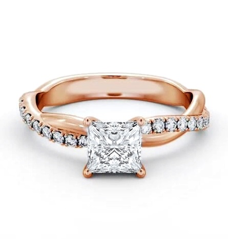 Princess Diamond Crossover Band Engagement Ring 9K Rose Gold Solitaire ENPR79S_RG_THUMB1