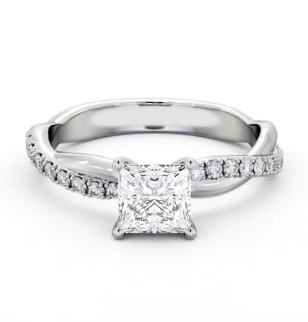 Princess Diamond Crossover Band Ring 18K White Gold Solitaire ENPR79S_WG_THUMB1