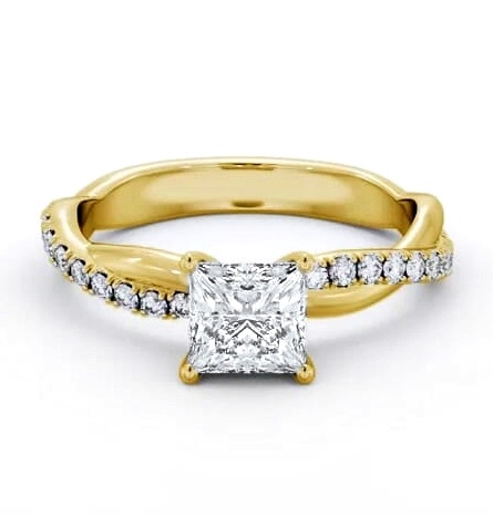 Princess Diamond Crossover Band Ring 9K Yellow Gold Solitaire ENPR79S_YG_THUMB1