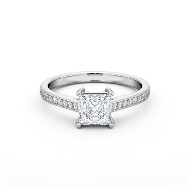 Princess Diamond Engagement Ring 18K White Gold Solitaire With Side Stones - Henley ENPR80S_WG_HAND