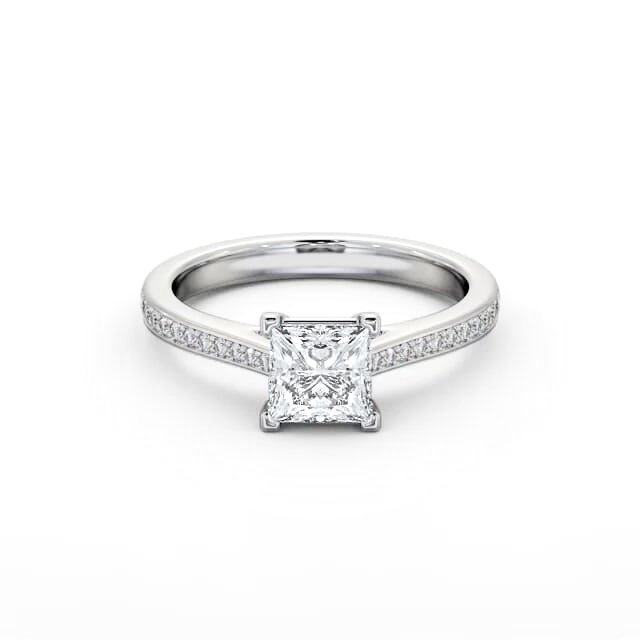 Princess Diamond Engagement Ring 18K White Gold Solitaire With Side Stones - Lilyrose ENPR81S_WG_HAND