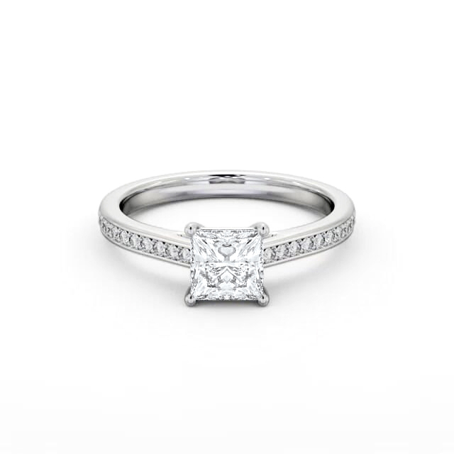 Princess Diamond Engagement Ring 18K White Gold Solitaire With Side Stones - Polina ENPR83S_WG_HAND