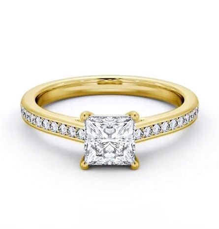 Princess Diamond 4 Prong Engagement Ring 18K Yellow Gold Solitaire ENPR83S_YG_THUMB1