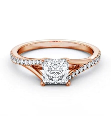 Princess Ring 9K Rose Gold Solitaire with Offset Side Stones ENPR84S_RG_THUMB1