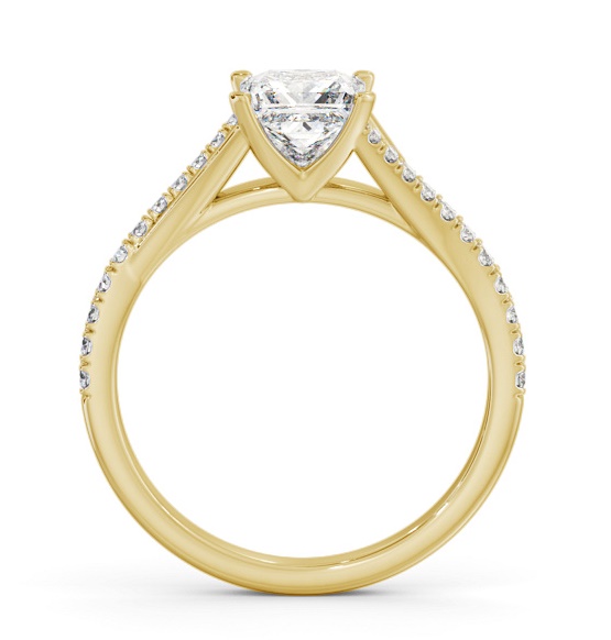 Princess Ring 18K Yellow Gold Solitaire with Offset Side Stones ENPR84S_YG_THUMB1 