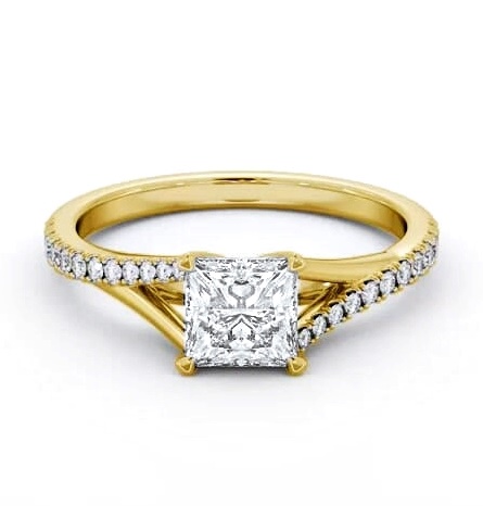 Princess Ring 9K Yellow Gold Solitaire with Offset Side Stones ENPR84S_YG_THUMB1