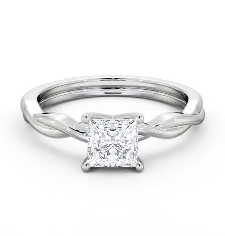 Princess Diamond Cross Over Band Engagement Ring Platinum Solitaire ENPR85_WG_THUMB1