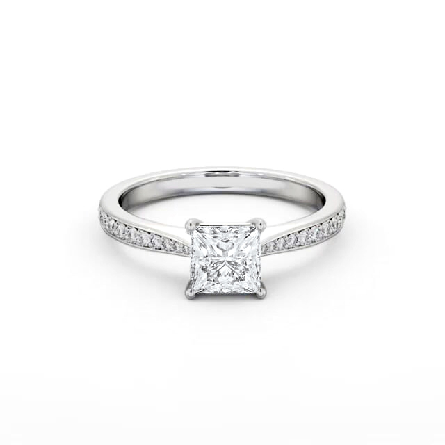 Princess Diamond Engagement Ring 18K White Gold Solitaire With Side Stones - Mattea ENPR86S_WG_HAND