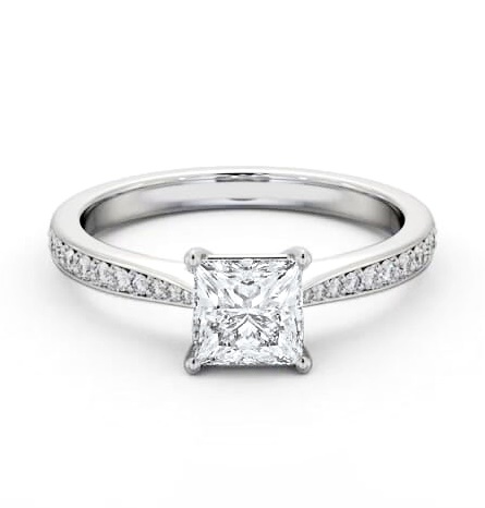 Princess Diamond Tapered Band Engagement Ring Platinum Solitaire ENPR86S_WG_THUMB1