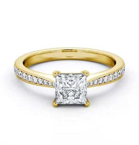 Princess Diamond Tapered Band Ring 18K Yellow Gold Solitaire ENPR86S_YG_THUMB1
