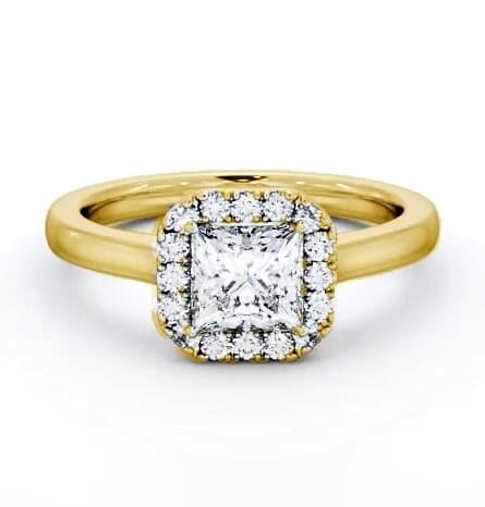 Halo Princess Diamond with Plain Band Engagement Ring 18K Yellow Gold ENPR90_YG_THUMB2 