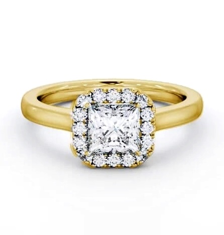 Halo Princess Diamond with Plain Band Engagement Ring 18K Yellow Gold ENPR90_YG_THUMB1
