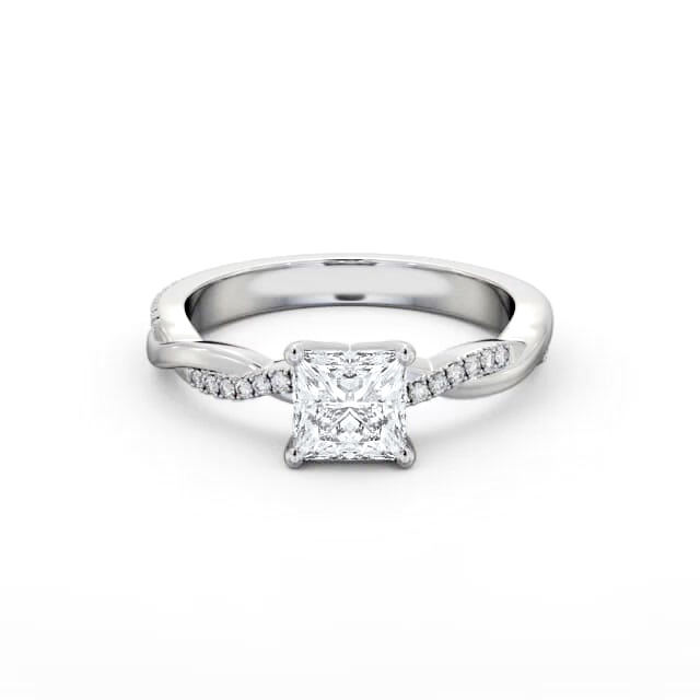 Princess Diamond Engagement Ring 18K White Gold Solitaire With Side Stones - Natasha ENPR90S_WG_HAND