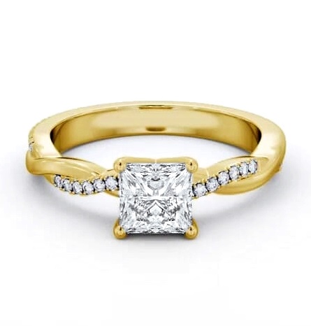Princess Diamond Crossover Band Ring 9K Yellow Gold Solitaire ENPR90S_YG_THUMB1