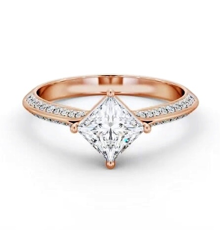Princess Rotated Head with Knife Edge Band 18K Rose Gold Solitaire ENPR91S_RG_THUMB1