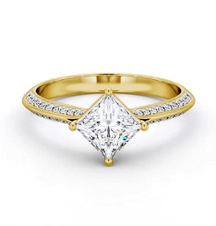 Princess Rotated Head with Knife Edge Ring 9K Yellow Gold Solitaire ENPR91S_YG_THUMB1