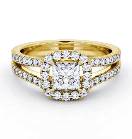 Halo Princess Diamond Split Band Engagement Ring 9K Yellow Gold ENPR92_YG_THUMB1