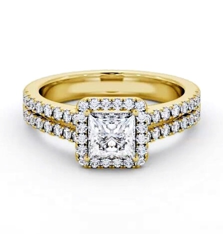 Halo Princess Diamond Split Band Engagement Ring 9K Yellow Gold ENPR96_YG_THUMB1