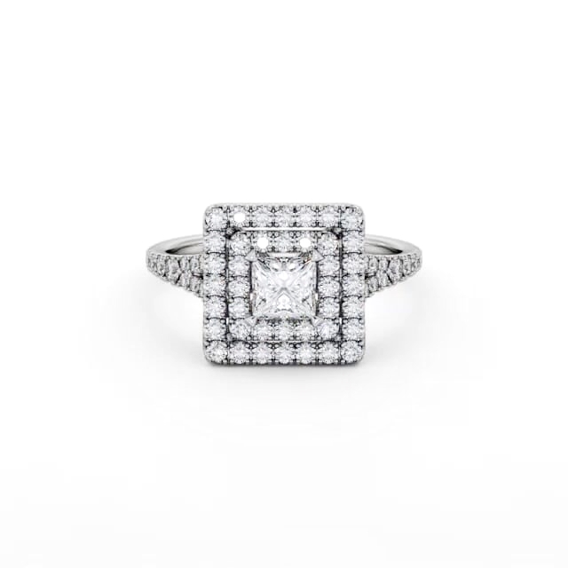 Halo Princess Diamond Engagement Ring 18K White Gold - Christabel ENPR97_WG_HAND