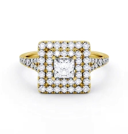Double Halo Princess Diamond Engagement Ring 18K Yellow Gold ENPR97_YG_THUMB1