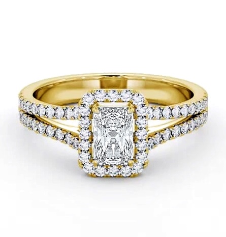 Halo Radiant Diamond Split Band Engagement Ring 18K Yellow Gold ENRA11_YG_THUMB1