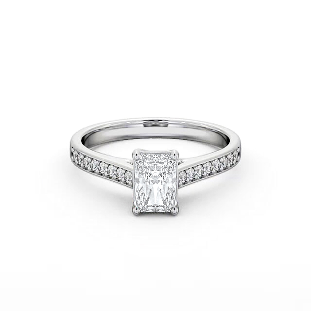 Radiant Diamond Engagement Ring 18K White Gold Solitaire With Side Stones - Mahina ENRA13S_WG_HAND