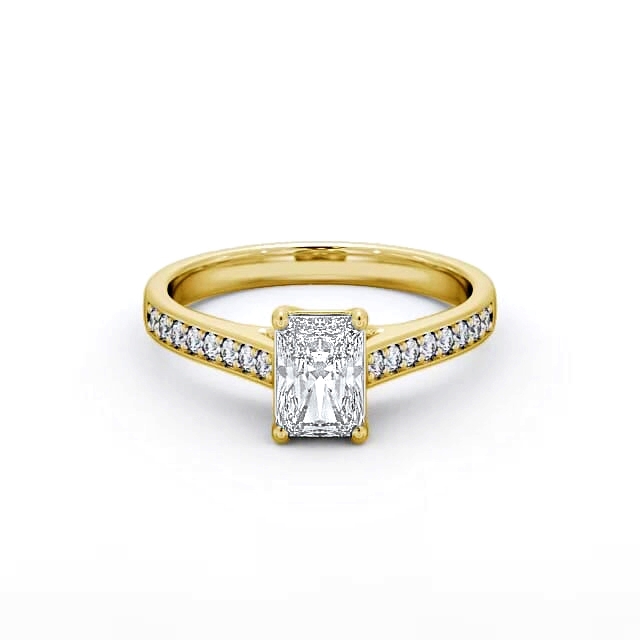 Radiant Diamond Engagement Ring 18K Yellow Gold Solitaire With Side Stones - Mahina ENRA13S_YG_HAND