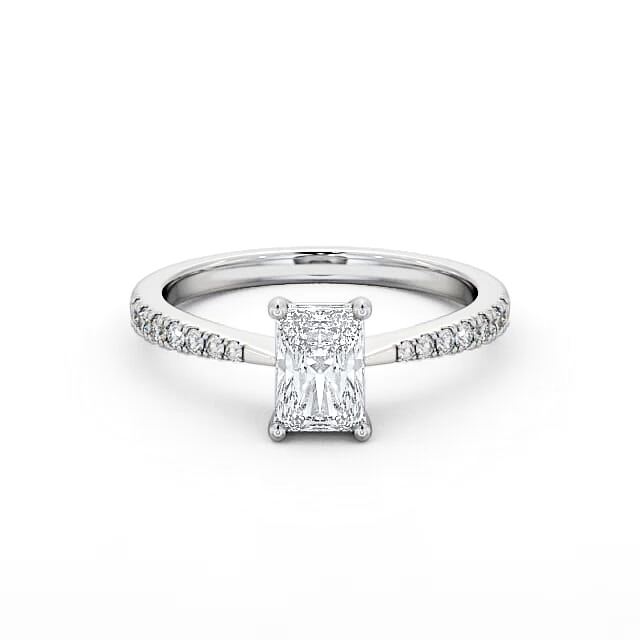 Radiant Diamond Engagement Ring Platinum Solitaire With Side Stones - Elani ENRA14S_WG_HAND
