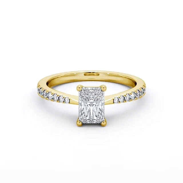 Radiant Diamond Engagement Ring 18K Yellow Gold Solitaire With Side Stones - Elani ENRA14S_YG_HAND