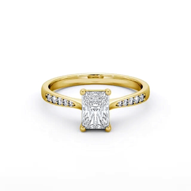 Radiant Diamond Engagement Ring 18K Yellow Gold Solitaire With Side Stones - Jianna ENRA15S_YG_HAND
