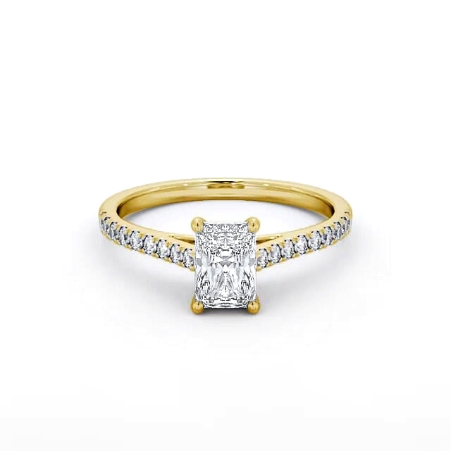 Radiant Diamond Engagement Ring 18K Yellow Gold Solitaire With Side Stones - Kaliah ENRA17_YG_HAND