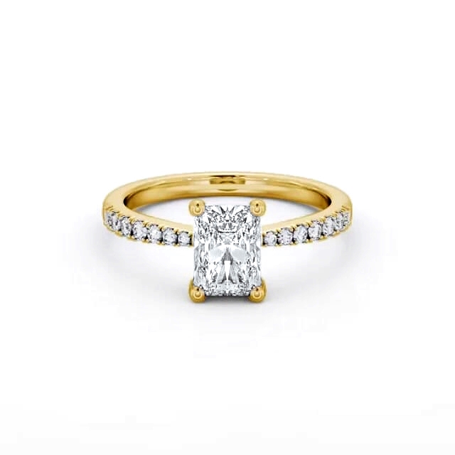 Radiant Diamond Engagement Ring 18K Yellow Gold Solitaire With Side Stones - Melissa ENRA17S_YG_HAND